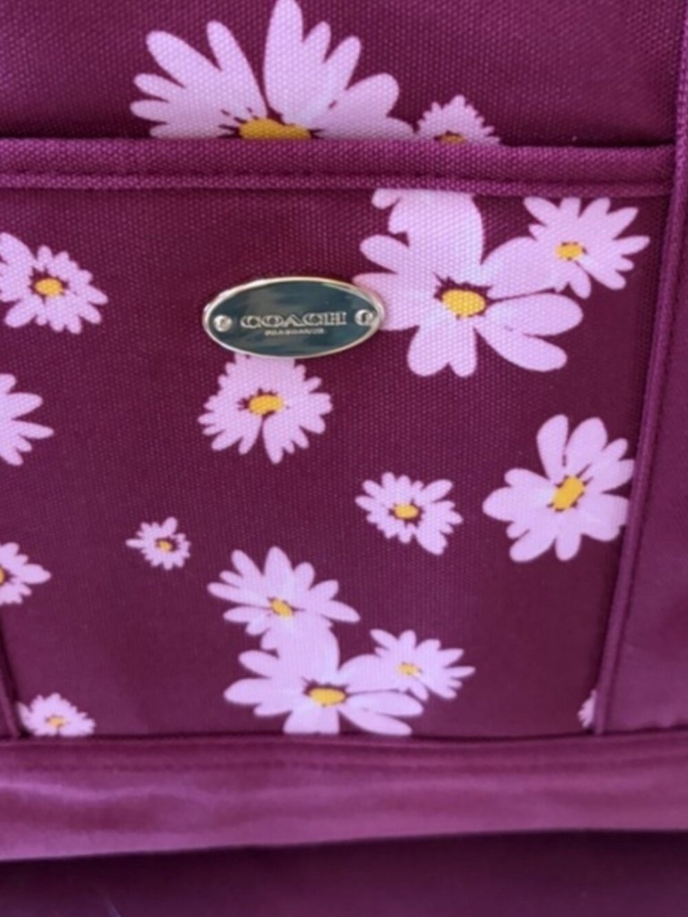 Coach fragrance Floral Tote Bag in Burgundy with Pink Blossoms NEW - Picture 3 of 6